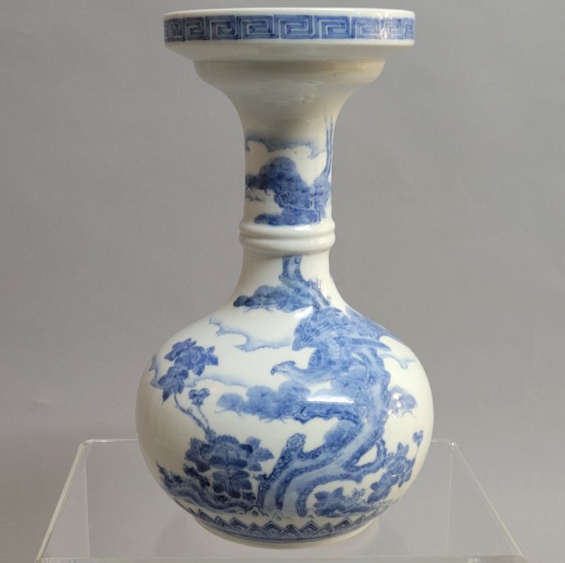 19th C Blue and White Japanese Hirado Porcelain Vase