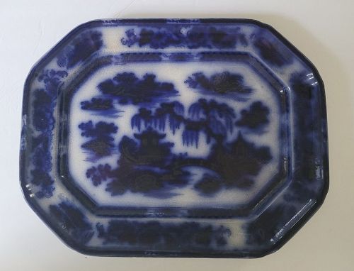 Antique Dark Flow Blue Manilla 16" Staffordshire Platter