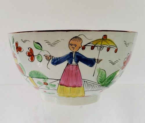 18th-19th C English Pearlware Chinoiserie Polychrome Bowl