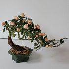Mid 20th C Chinese Green Jade Bonsai Tree With Pink Coral Roses