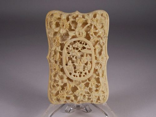 1870's Chinese Export Carved Ivory Calling Card Case