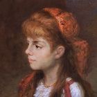 19th C Oil Painting of Young Gypsy Girl in Art Deco Gold Frame