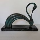 Art Deco Modern Bronze Swan Statue on Marble Base