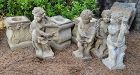 Large 20th C Cast Stone Concrete Putti 4 Arts Series Garden Statues