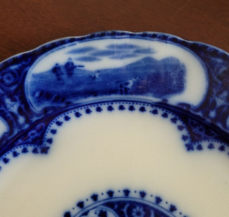 Antique 10 inch English Flow Blue Plate with Hunt Scenes
