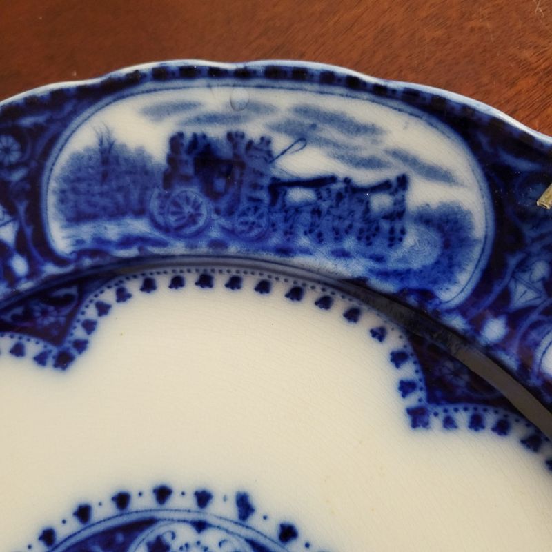 Antique 10 inch English Flow Blue Plate with Hunt Scenes