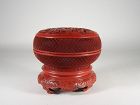 Chinese19th C Red Lacquer Cinnabar Box with Matching Stand
