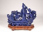 Circa 1950 Chinese Lapis Lazuli Carving of Shou Lao on Boat Sculpture
