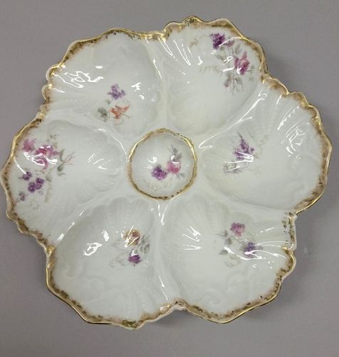 Antique French Limoges Porcelain Floral Oyster Plate
