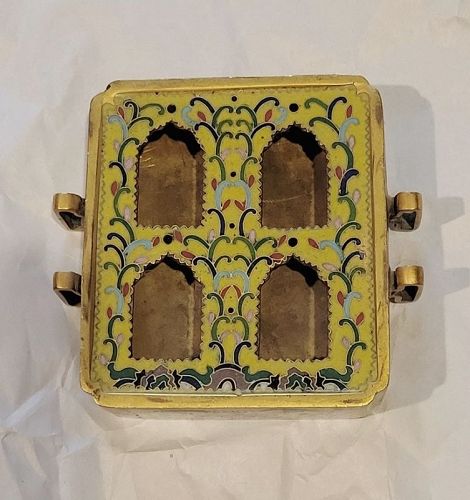 19th C Chinese Square Yellow Cloisonne Gau Amulet Box