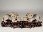 Late Republic Chinese Carved Agate ShiShi Lions Foo Dogs on Stands