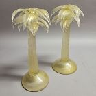 20th C Oggetti Murano Gold Leaf Glass Palm Tree Candle Holders