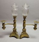 Antique J & I Cox Gilt Bronze and Brass Argand Lamps