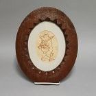 Antique Paper Embroidery of "This Little Piggy" in Oval Wood Frame