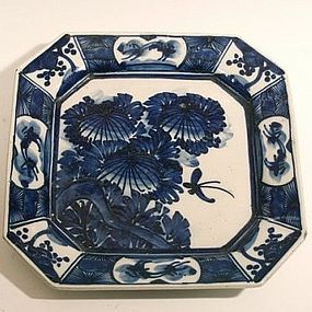 Japanese Blue and White Porcelain Arita Hagiware Dish