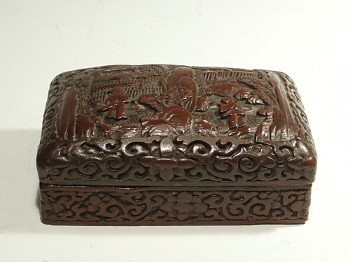 Chinese Carved Lacquer Box with Domed Lid, 19 C