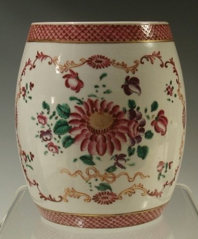 Large Chinese 18th C Export Famille Rose Barrel Mug