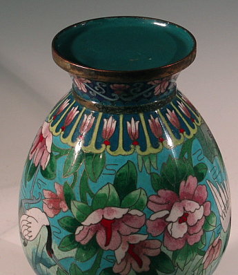 Chinese Blue Cloisonne Vase with Five Cranes