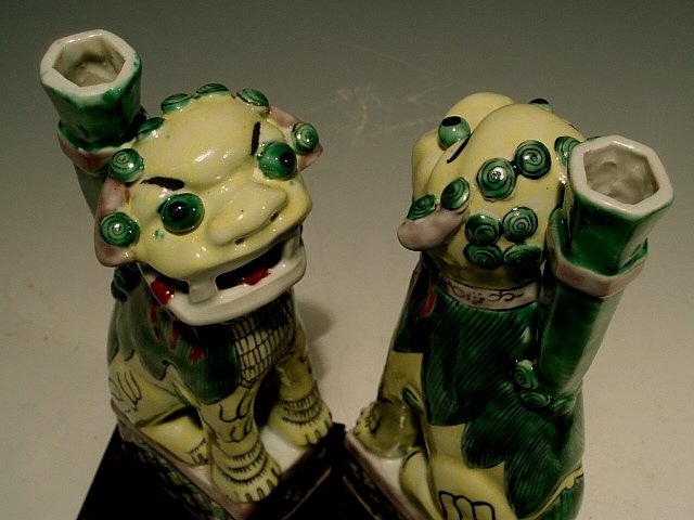Pair of Chinese Famille Jaune Foo Dogs, 19th C