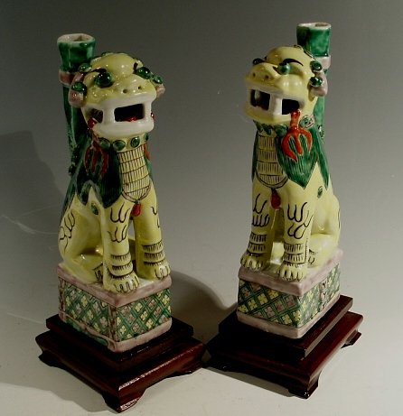 Pair of Chinese Famille Jaune Foo Dogs, 19th C