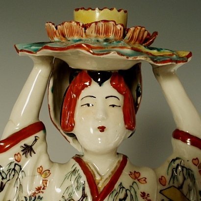 Large Antique Japanese Porcelain Kutani Geisha Lady Figurine