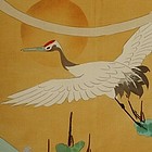 Japanese Silk Fukusa with Flying Crane Painting