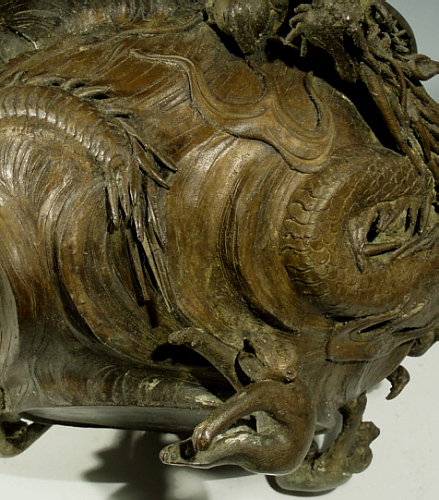 Japanese Bronze Dragon Hibachi with Monkeys, Meiji