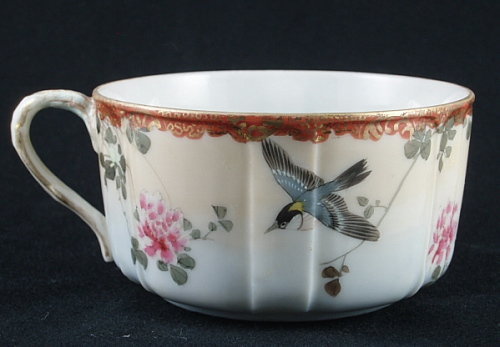 Japanese Meiji Era Porcelain Cup and Saucer w Birds