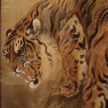 Exceptional Chinese Tiger Painting on Silk, Late Qing