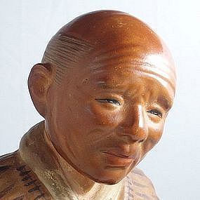 Japanese Hakata Figurine, Man Having a Cup of Tea