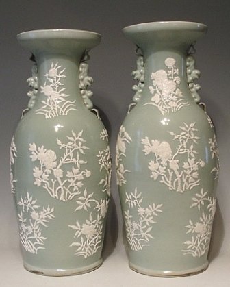 Pair Chinese Celadon Porcelain Floor Vases, 19th C