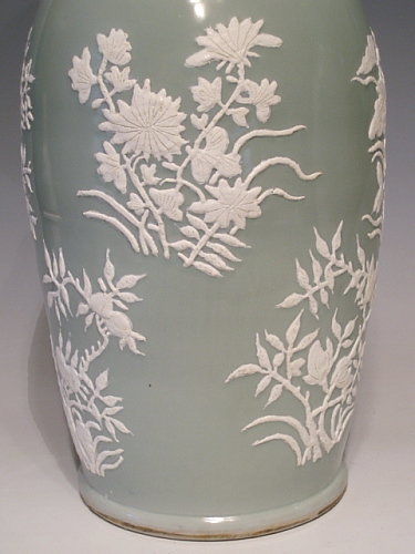 Pair Chinese Celadon Porcelain Floor Vases, 19th C
