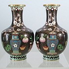 Pair of Chinese Black Enamel Cloisonne Vases