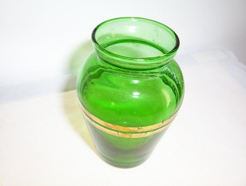 Forest green small 4&quot; vase with gold bands
