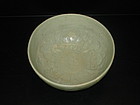 Rare early Ming longquan celadon bowl with human motif