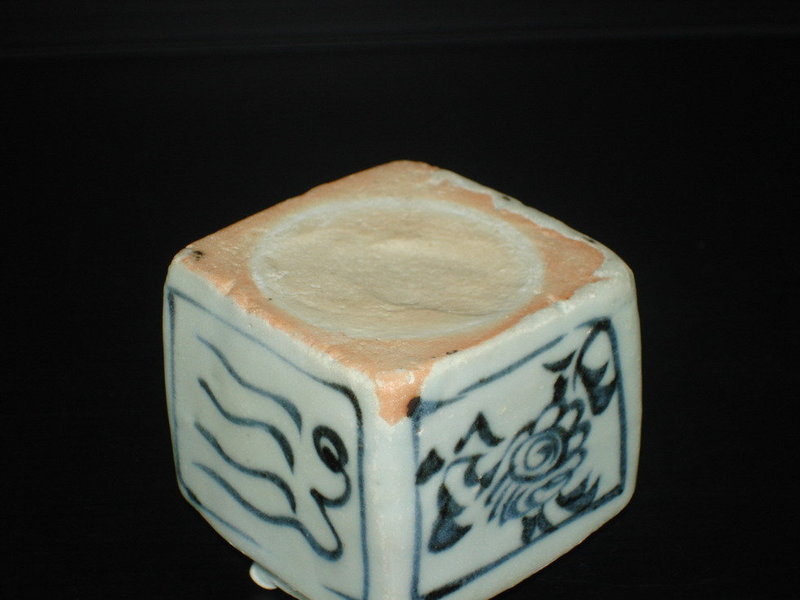 Rare Yuan blue and white square jar with young dragon.