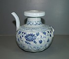 Rare Yuan dynasty blue and white large ewer with shrimp motif
