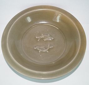 Song - Yuan dynasty longquan celadon large two fish dish 23 cm