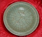 Rare Song dynasty Ge type celadon large two fish plate 28 cm