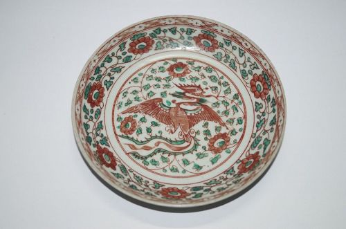 Ming dynasty 16th century over glaze enamel plate phoenix motif