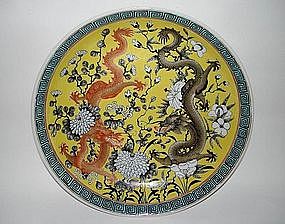 Qing dynasty Guangxu yellow ground dish dragon motif