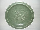 Yuan dynasty longquan celadon dish with dragon motif