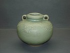 Yuan longquan celadon jarlet with clear dragon motif