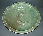 Song Yuan longquan celadon double fish large dish 36cm