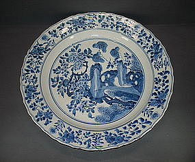 Qing Kangxi mark and period blue and white dish 36cm