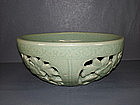 Very rare Ming longquan celadon warmer with open work