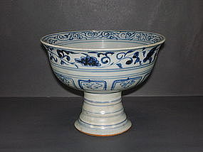 Yuan dynasty blue and white big stem bowl (restored)