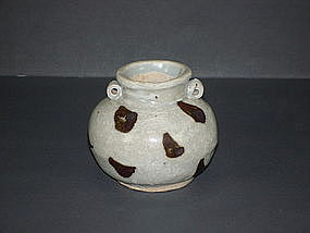 Yuan qingbai iron spot jar with two lugs