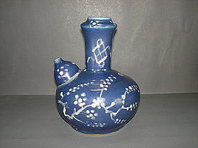 Rare Ming dynasty blue glaze and white slip kendi