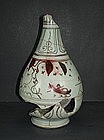 Rare Yuan red under glaze yuhuchun vase, sampan motif